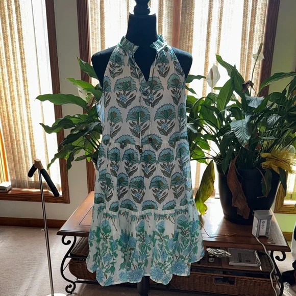 Calypso St. Barth Blue and White Halter Mini Dress - Picture 1 of 5